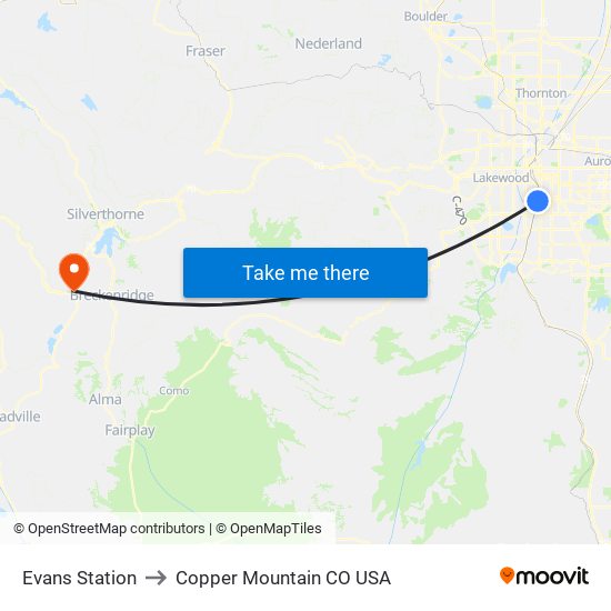 Evans Station to Copper Mountain CO USA map