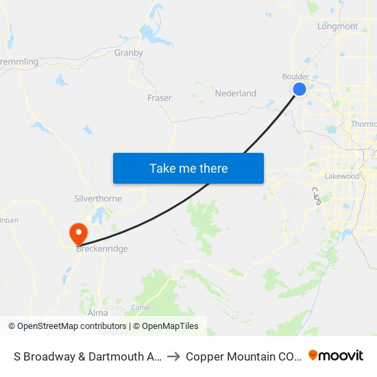 S Broadway & Dartmouth Ave Sb to Copper Mountain CO USA map