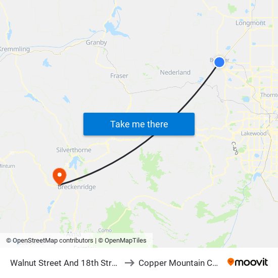 Walnut Street And 18th Street Wb to Copper Mountain CO USA map