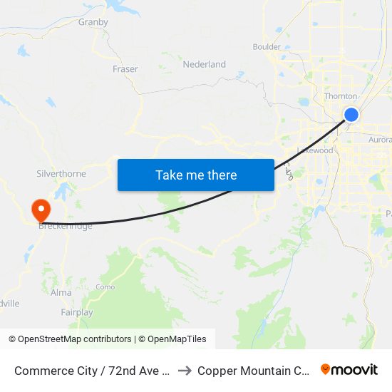 Commerce City / 72nd Ave Station to Copper Mountain CO USA map