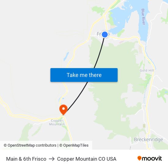 Main & 6th Frisco to Copper Mountain CO USA map