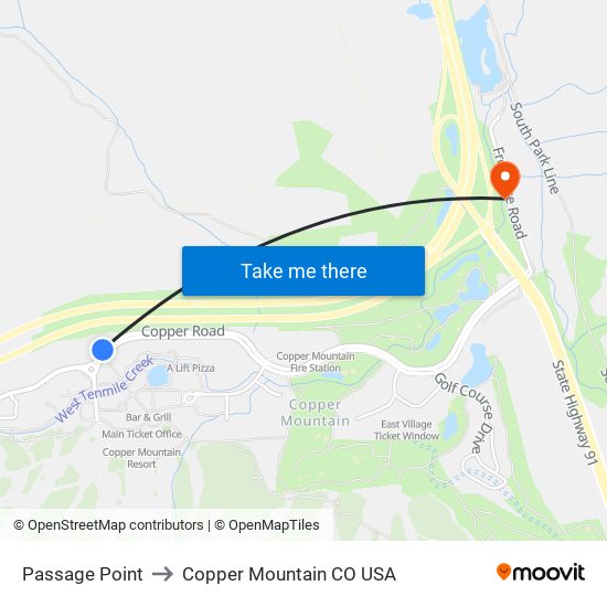 Passage Point to Copper Mountain CO USA map