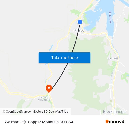 Walmart to Copper Mountain CO USA map