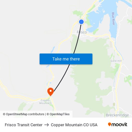 Frisco Transit Center to Copper Mountain CO USA map