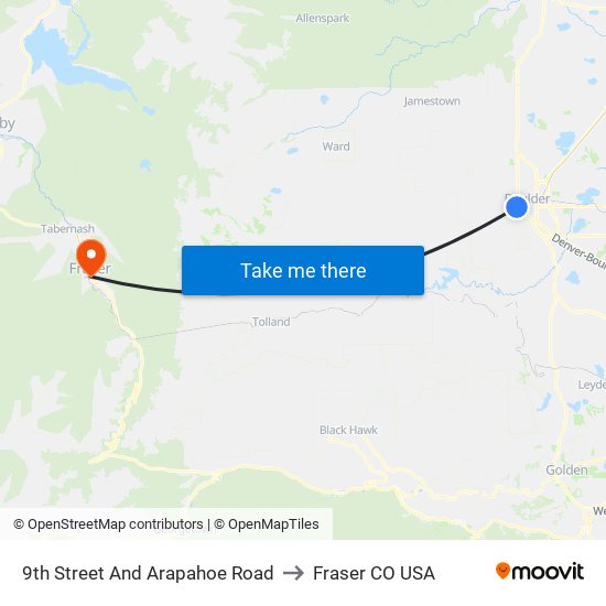 9th Street And Arapahoe Road to Fraser CO USA map