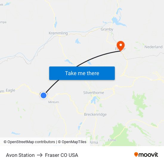 Avon Station to Fraser CO USA map