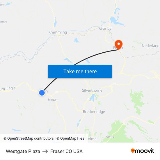Westgate Plaza to Fraser CO USA map