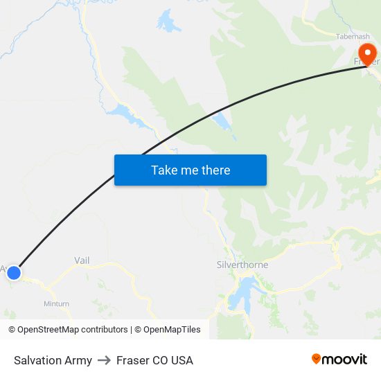 Salvation Army to Fraser CO USA map