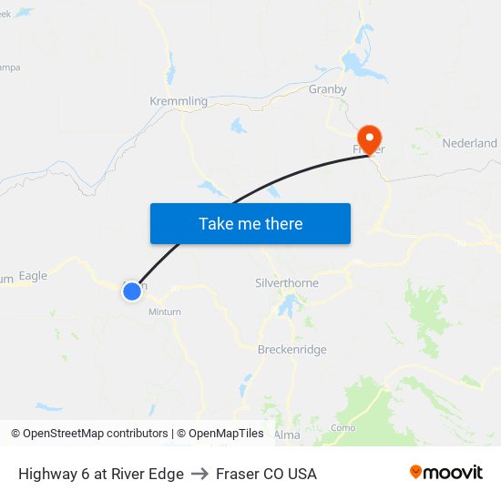Highway 6 at River Edge to Fraser CO USA map