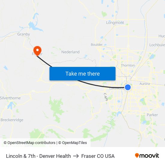 Lincoln & 7th - Denver Health to Fraser CO USA map