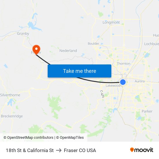 18th St & California St to Fraser CO USA map