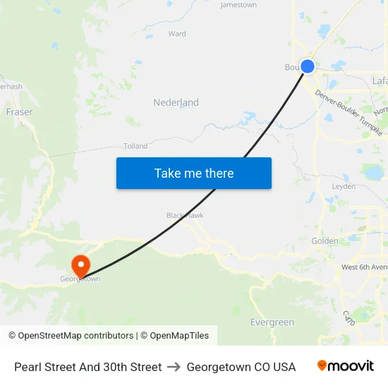 Pearl Street And 30th Street to Georgetown CO USA map