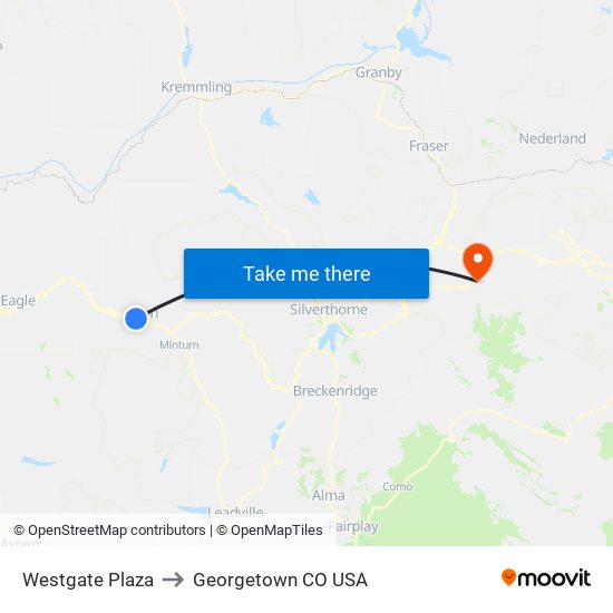 Westgate Plaza to Georgetown CO USA map