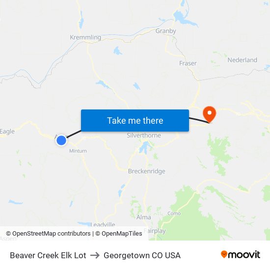 Beaver Creek Elk Lot to Georgetown CO USA map