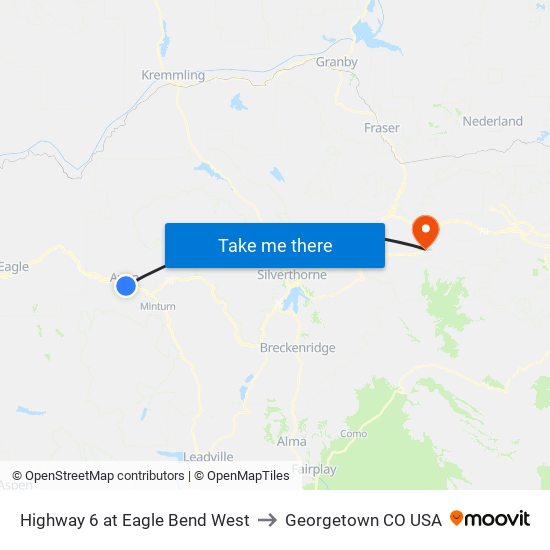 Highway 6 at Eagle Bend West to Georgetown CO USA map