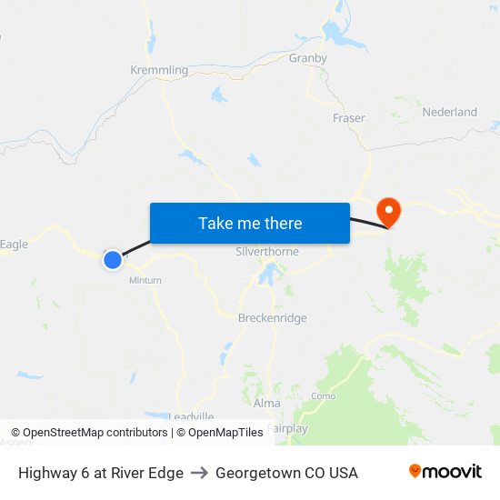 Highway 6 at River Edge to Georgetown CO USA map