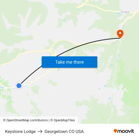 Keystone Lodge to Georgetown CO USA map