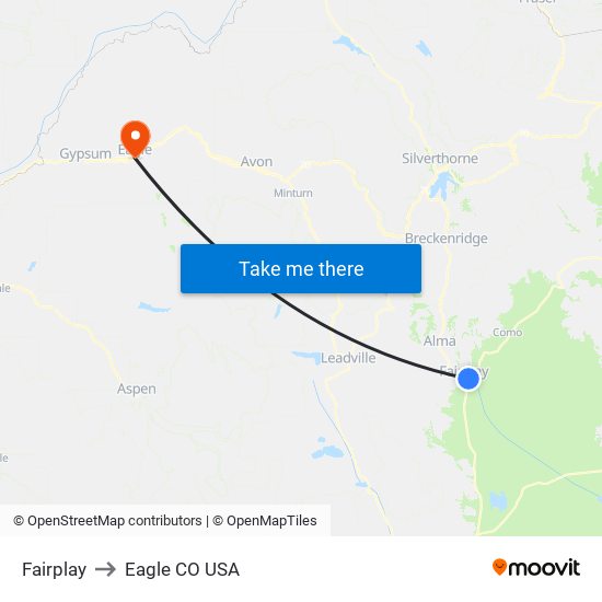 Fairplay to Eagle CO USA map