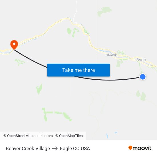 Beaver Creek Village to Eagle CO USA map