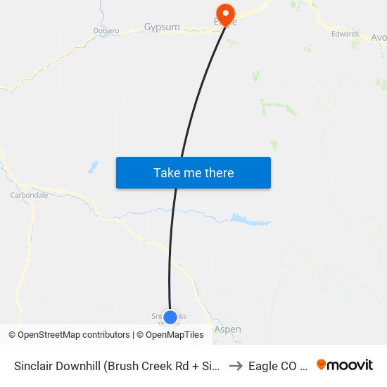 Sinclair Downhill (Brush Creek Rd + Sinclair Rd) to Eagle CO USA map