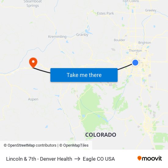 Lincoln & 7th - Denver Health to Eagle CO USA map