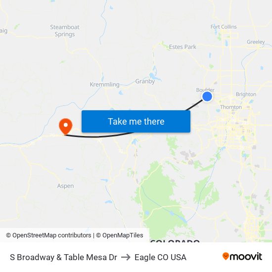 S Broadway & Table Mesa Dr to Eagle CO USA map
