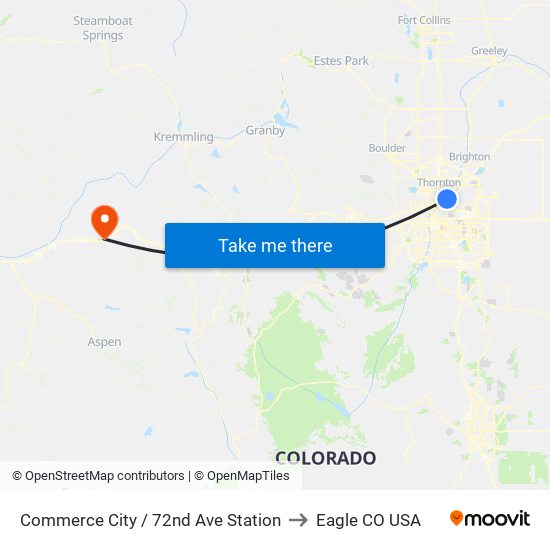 Commerce City / 72nd Ave Station to Eagle CO USA map