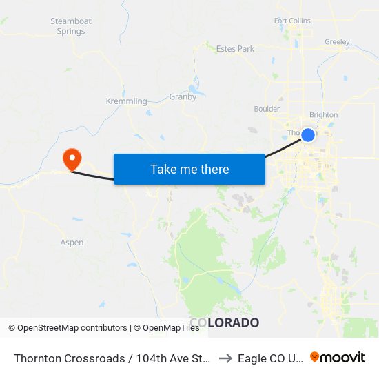 Thornton Crossroads / 104th Ave Station to Eagle CO USA map