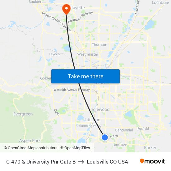 C-470 & University Pnr Gate B to Louisville CO USA map