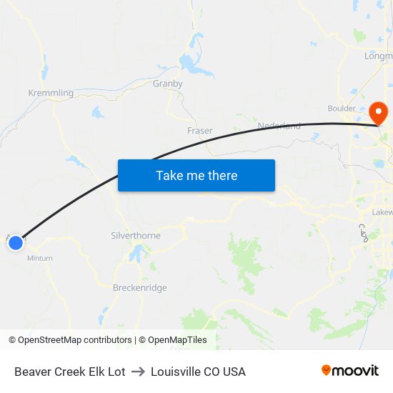 Beaver Creek Elk Lot to Louisville CO USA map