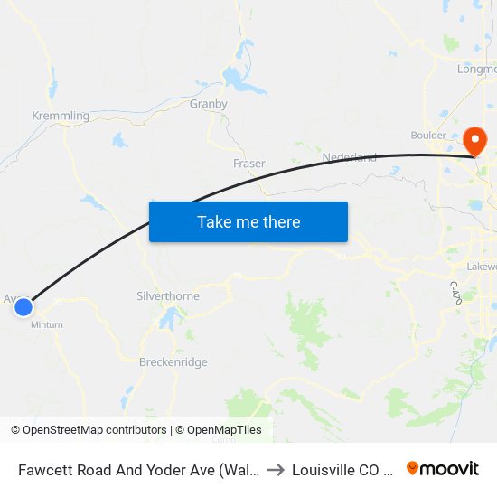 Fawcett Road And Yoder Ave (Walmart) to Louisville CO USA map