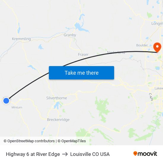 Highway 6 at River Edge to Louisville CO USA map