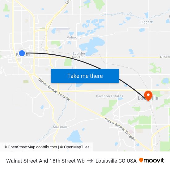 Walnut Street And 18th Street Wb to Louisville CO USA map