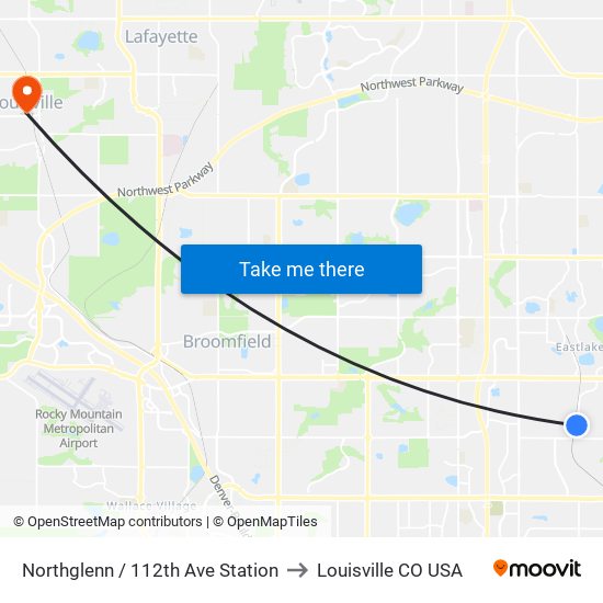 Northglenn / 112th Ave Station to Louisville CO USA map
