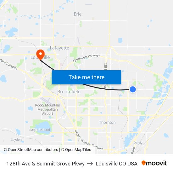 128th Ave & Summit Grove Pkwy to Louisville CO USA map