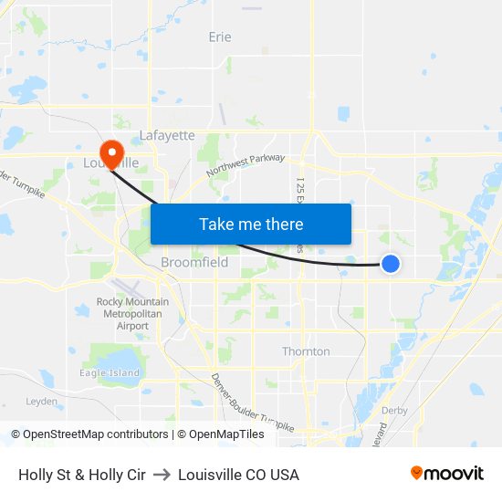 Holly St & Holly Cir to Louisville CO USA map