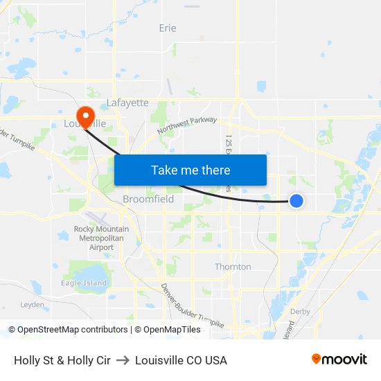 Holly St & Holly Cir to Louisville CO USA map