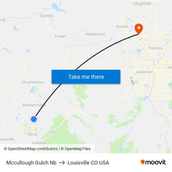 Mccullough Gulch Nb to Louisville CO USA map