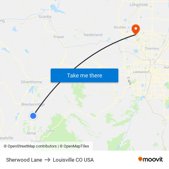 Sherwood Lane to Louisville CO USA map