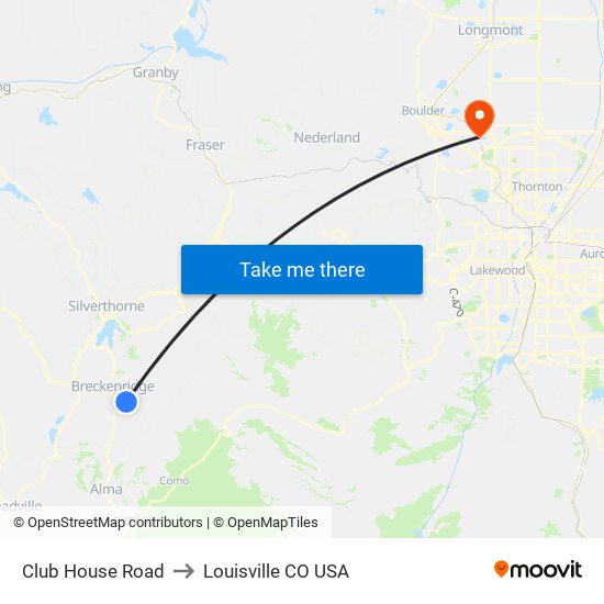 Club House Road to Louisville CO USA map