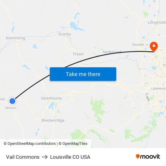 Vail Commons to Louisville CO USA map