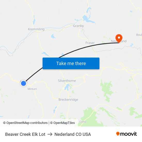 Beaver Creek Elk Lot to Nederland CO USA map