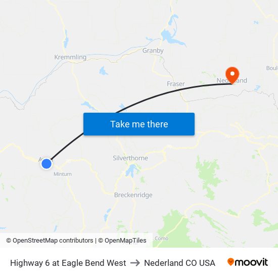 Highway 6 at Eagle Bend West to Nederland CO USA map