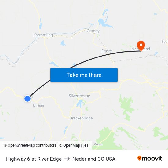 Highway 6 at River Edge to Nederland CO USA map