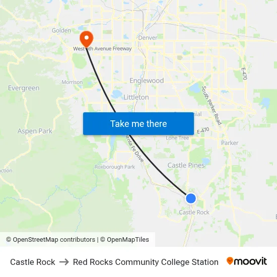 Castle Rock to Red Rocks Community College Station map