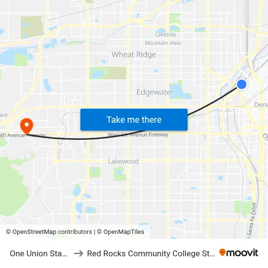 One Union Station to Red Rocks Community College Station map