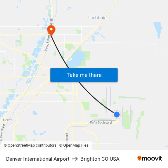 Denver International Airport to Brighton CO USA map