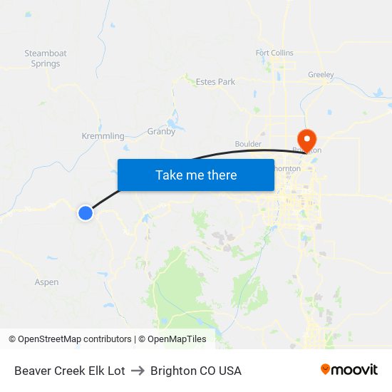 Beaver Creek Elk Lot to Brighton CO USA map