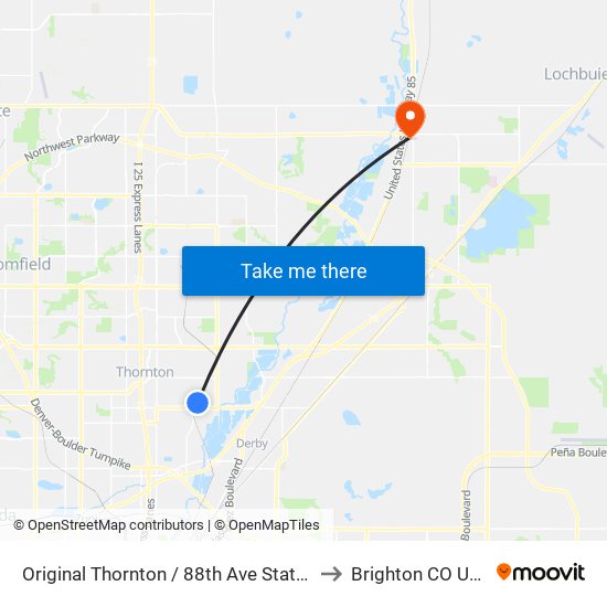 Original Thornton / 88th Ave Station to Brighton CO USA map