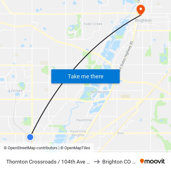 Thornton Crossroads / 104th Ave Station to Brighton CO USA map